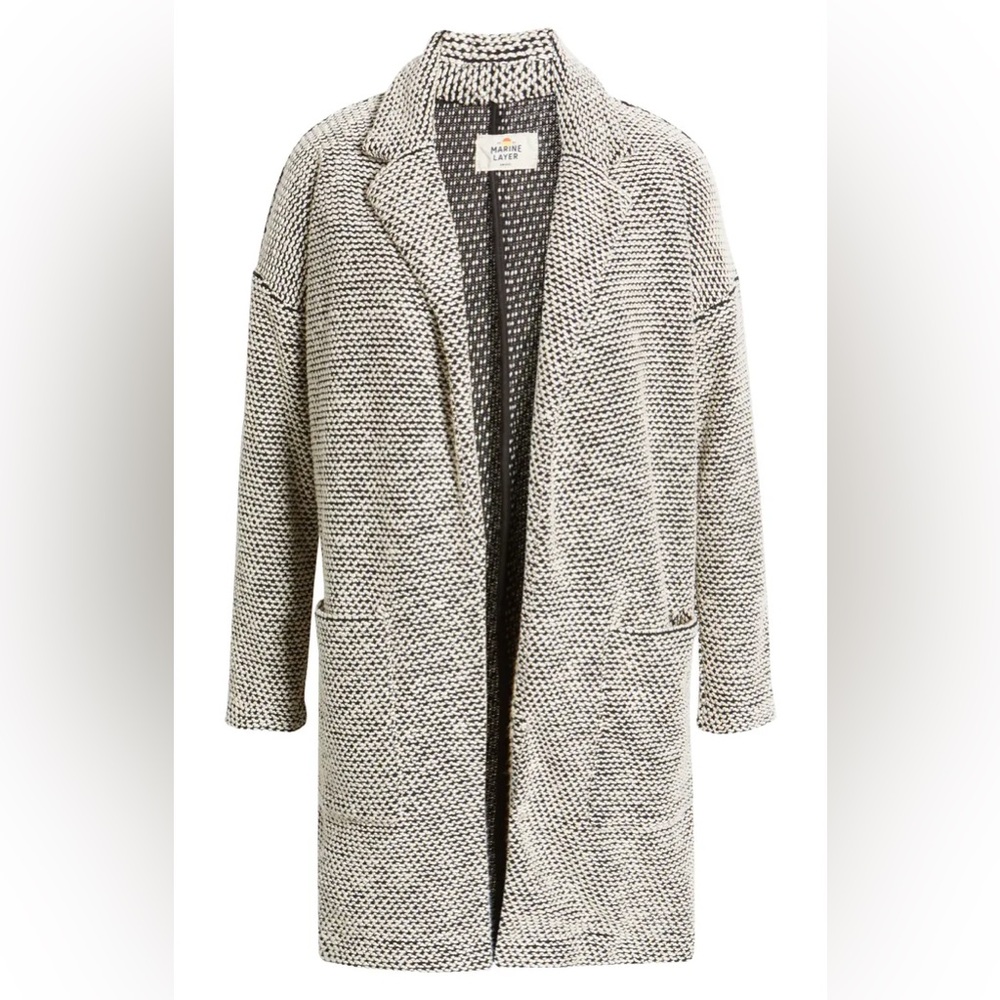 Marine Layer Birdseye Long Cardigan Jacket Sweater Beige Black XL - Picture 5 of 11